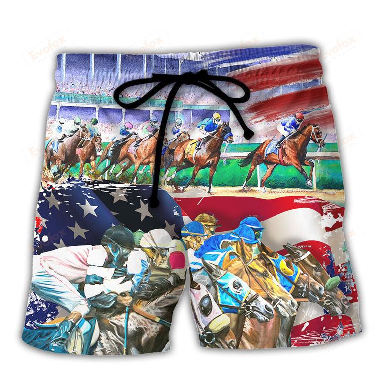 Horse USA Flag Horse Racing Amazing Seat Lover Art Style Beach Short