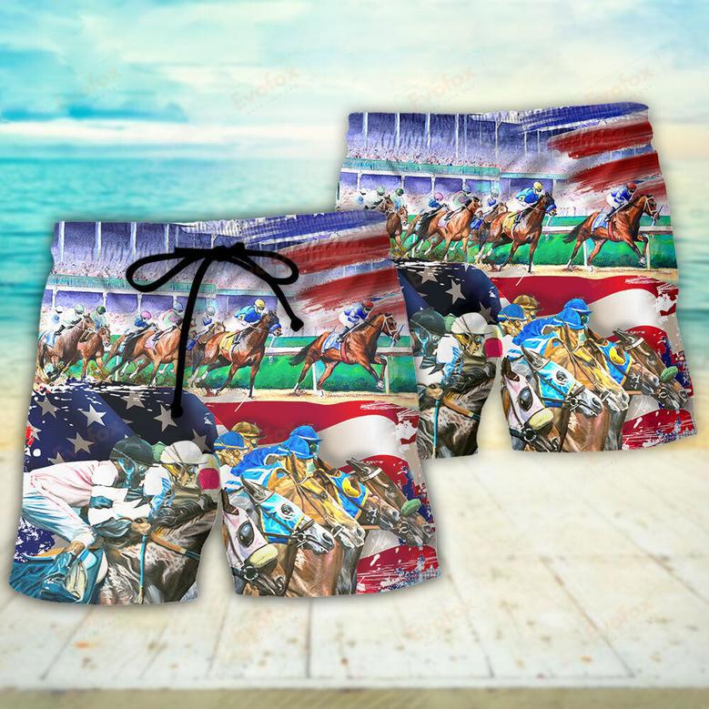 Horse USA Flag Horse Racing Amazing Seat Lover Art Style Beach Short