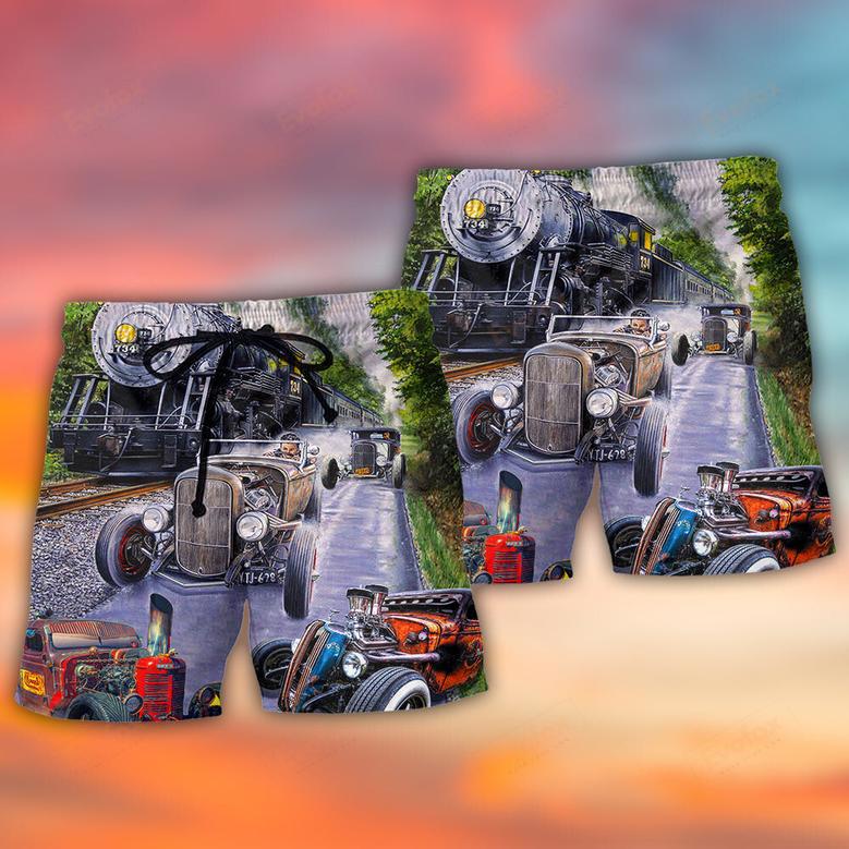 Hot Rod Racing Train Cool Art Style Beach Short