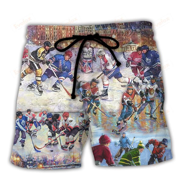 Ice Hockey Colorful Night Beach Short