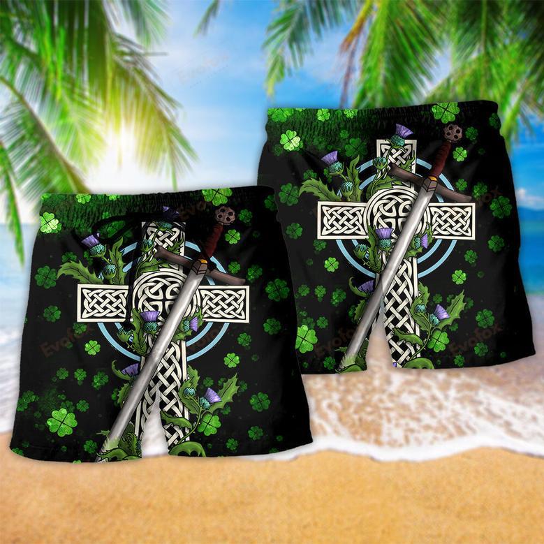 Irish Celtic Cross Irish By Blood Green Beach Short