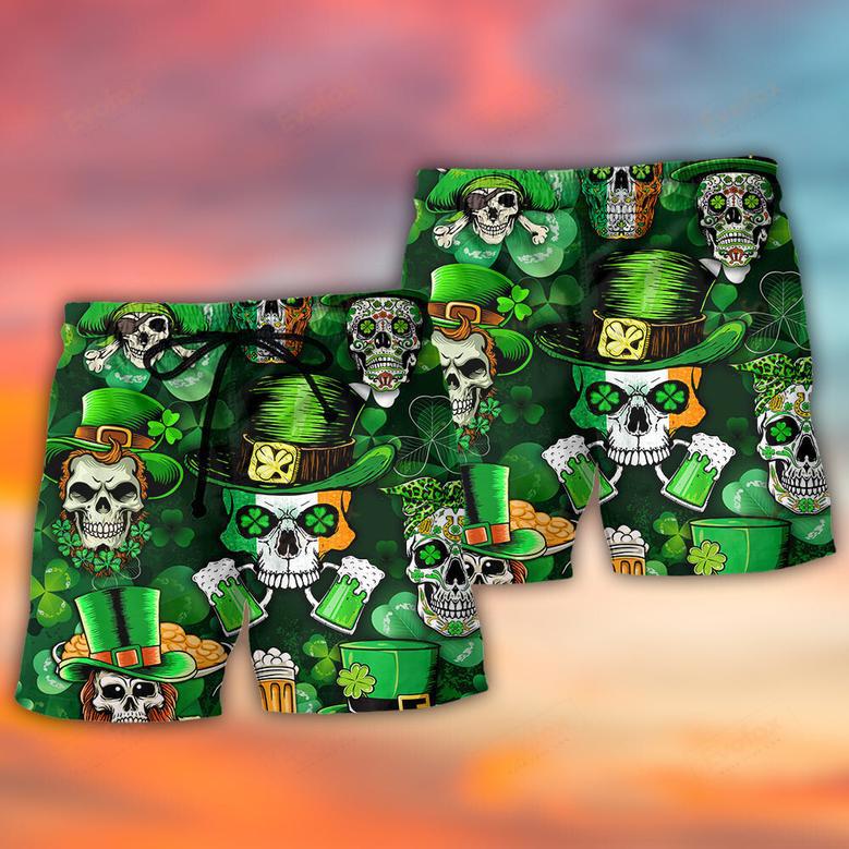 Irish Skull St Patrick's Day Green Light Beach Short