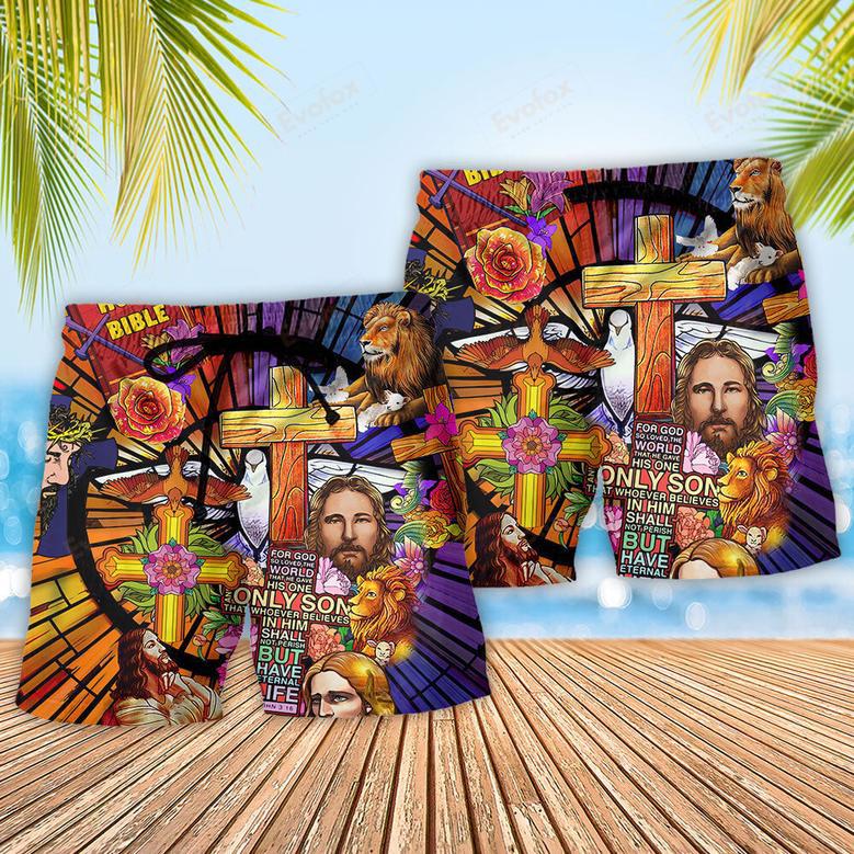 Jesus Lion And Flowers Color Beach Short