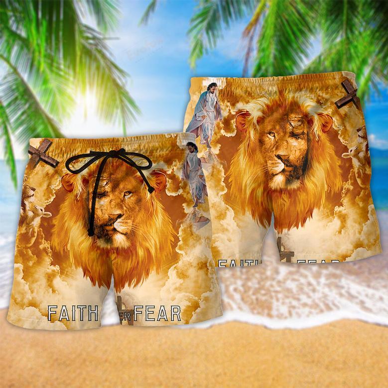 Jesus Lion Faith Over Fear Psalms Cloudy Beach Short