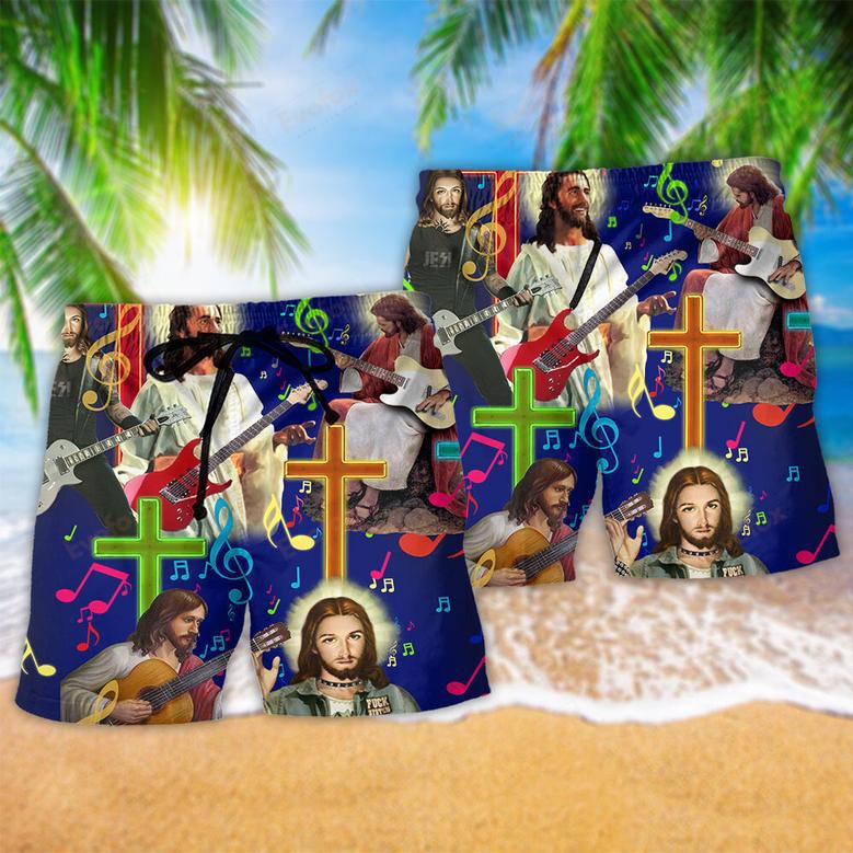 Jesus Love Guitar Music Notes Beach Short