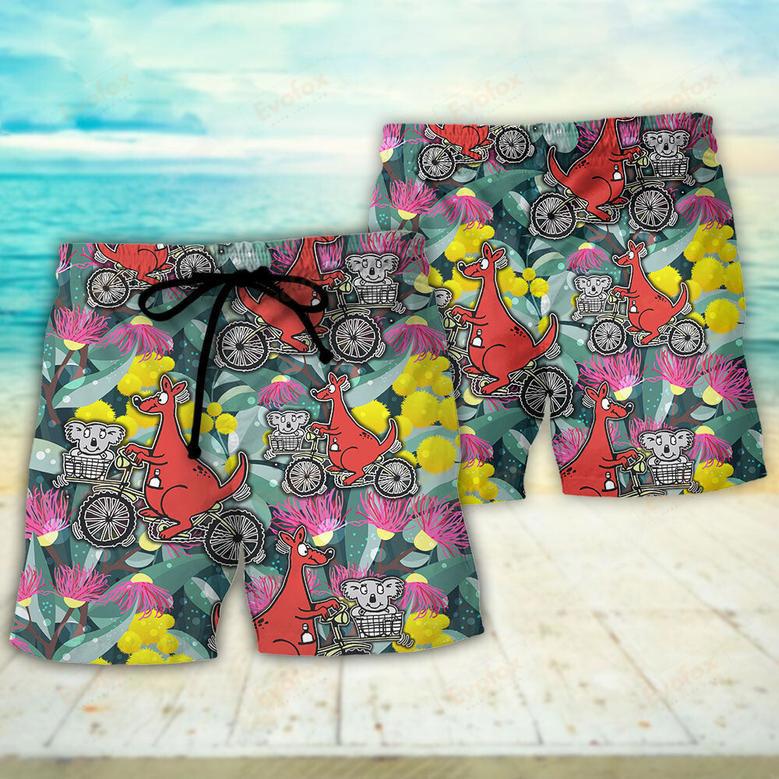 Kangaroo And Koala Vibe Ride Cycling Flower Art Beach Short