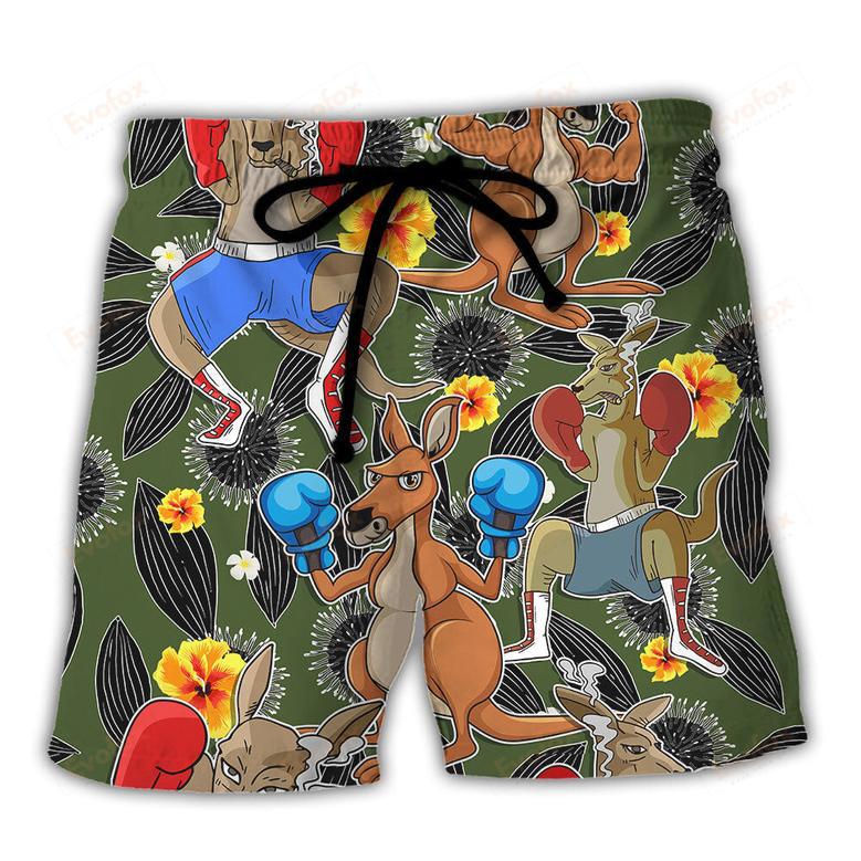 Kangaroo Boxing Funny Tropical Vibe Funny Art Beach Short