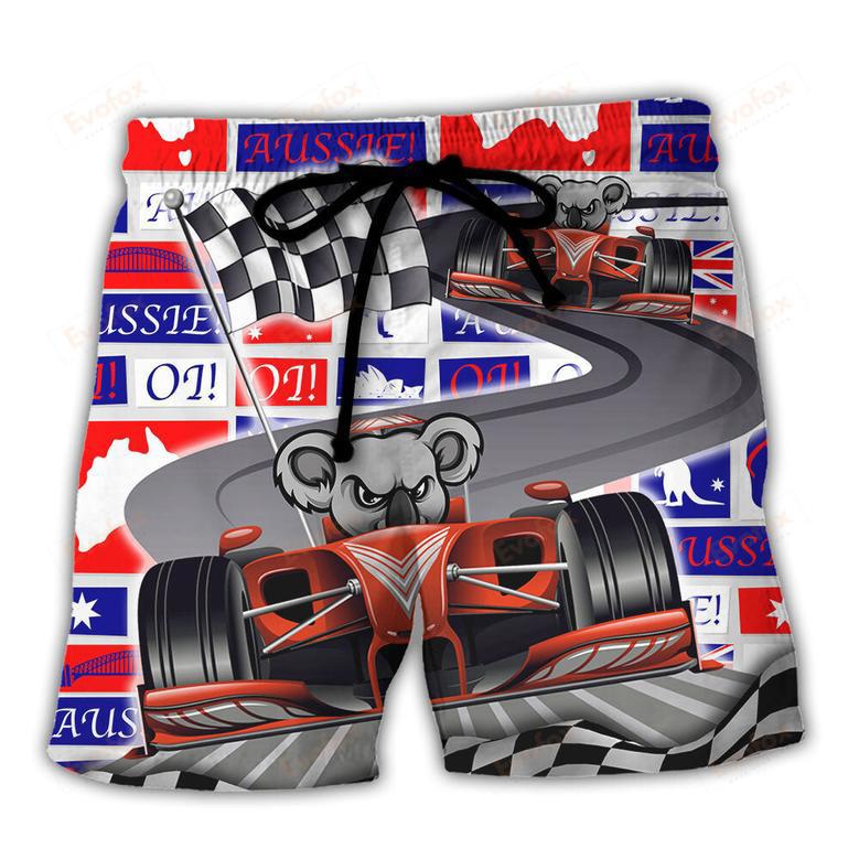 Koala Racing Formula One Car Racing Art Australian Vibe Beach Short