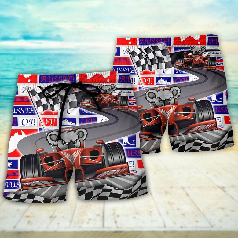 Koala Racing Formula One Car Racing Art Australian Vibe Beach Short