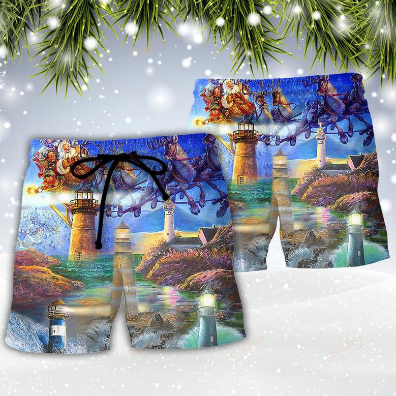 Lighthouse Christmas Shine Your Light In Storm And Darkness Beach Short