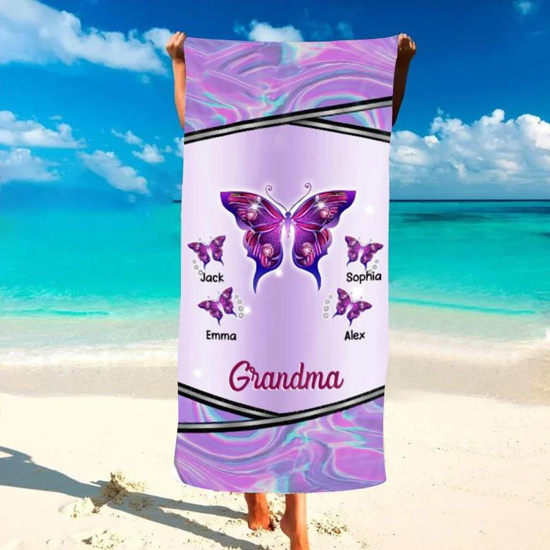 Live Love Spoil Grandma Leopard Heart Personalized Beach Towels