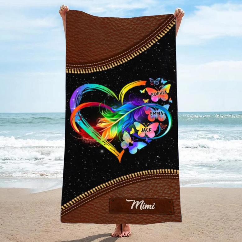 Live Love Spoil Grandma Leopard Heart Personalized Beach Towels