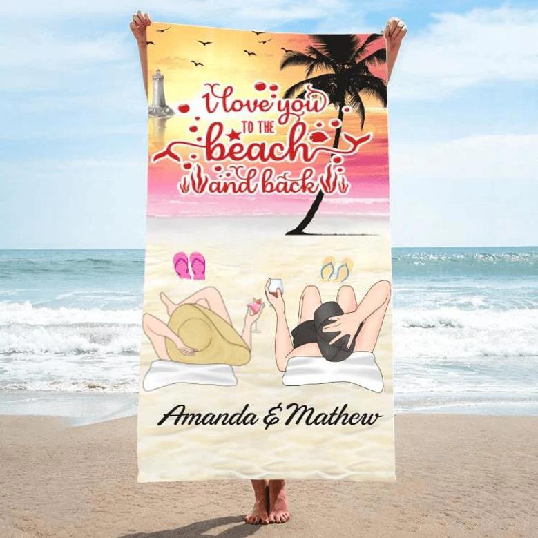 Love Beach Back Personalized Couple Beach Towels Anniversary Gift