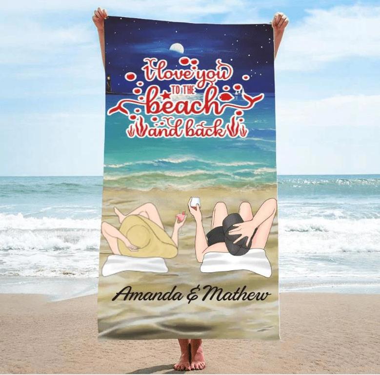 Love Beach Back Personalized Couple Beach Towels Anniversary Gift