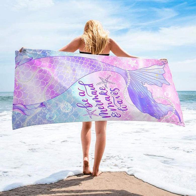 Mermaid Tail Design Girls Personalized Summer Beach Towels