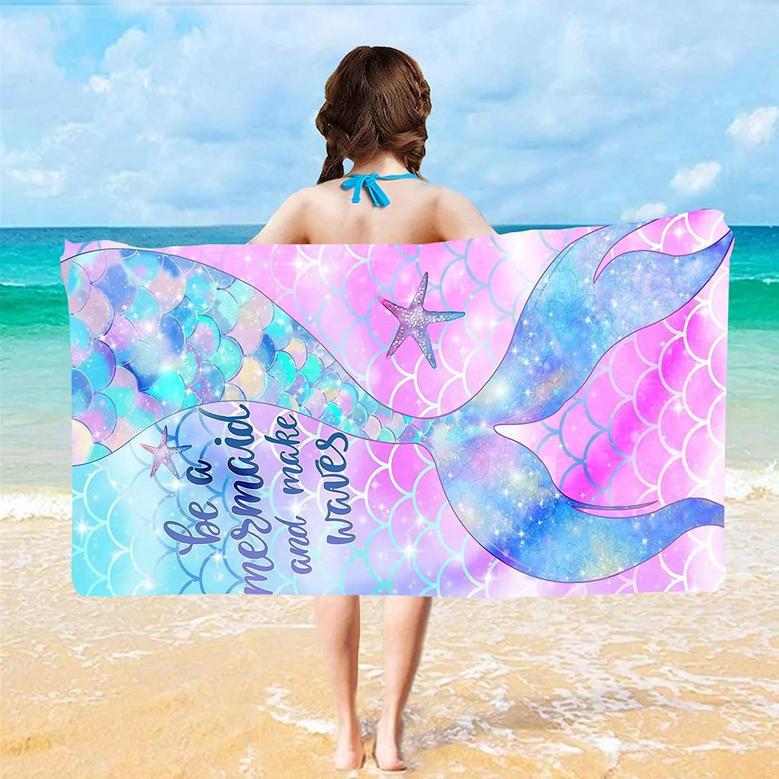 Mermaid Tail Design Girls Personalized Summer Beach Towels