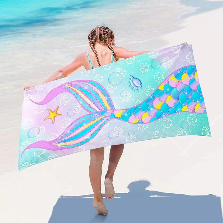 Mermaid Tail Design Girls Personalized Summer Beach Towels