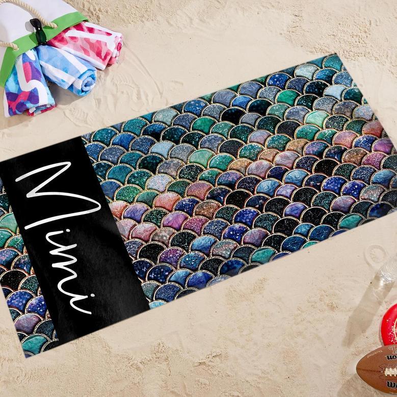 Mermaid Tail Ocean Personalized Beach Towels Grandma Unique Design