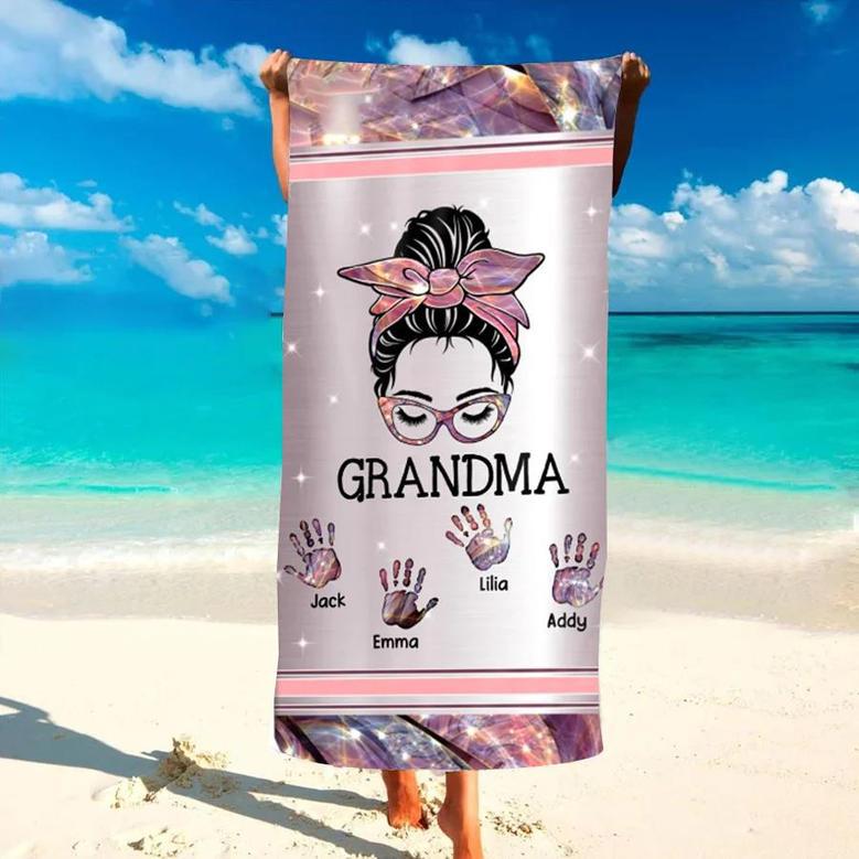 Messy Bun Grandma Personalized Beach Towels Perfect Summer Gift