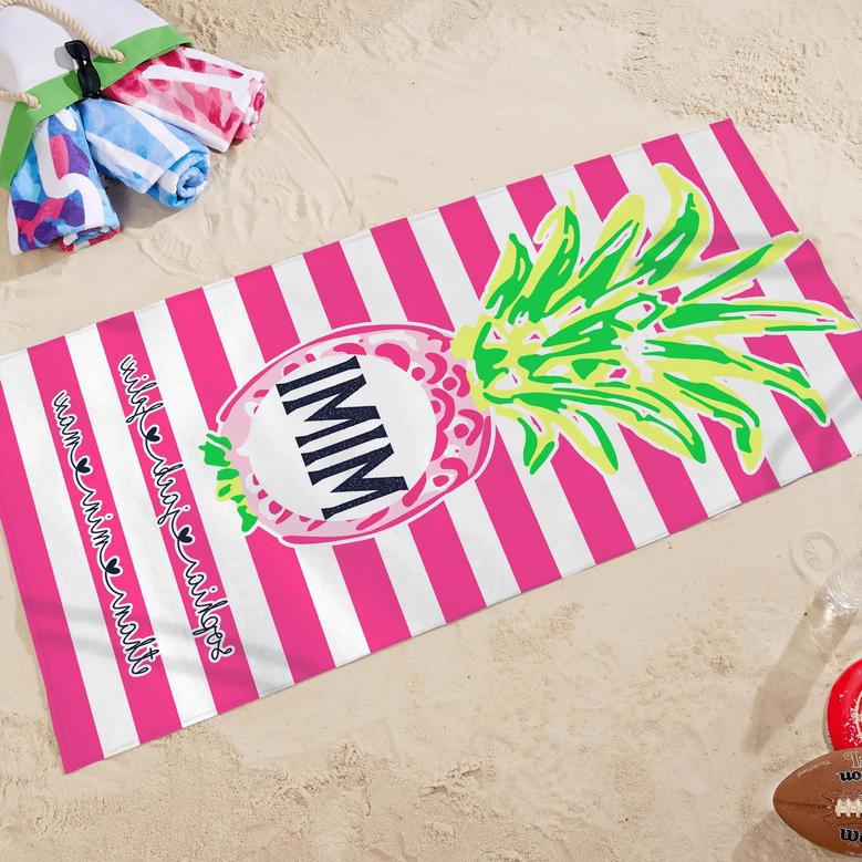 Mimi Pineapple Grandkids Personalized Summer Beach Towels Design