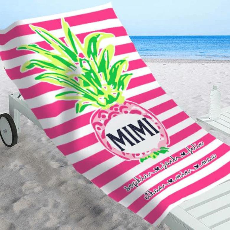 Mimi Pineapple Grandkids Personalized Summer Beach Towels Design