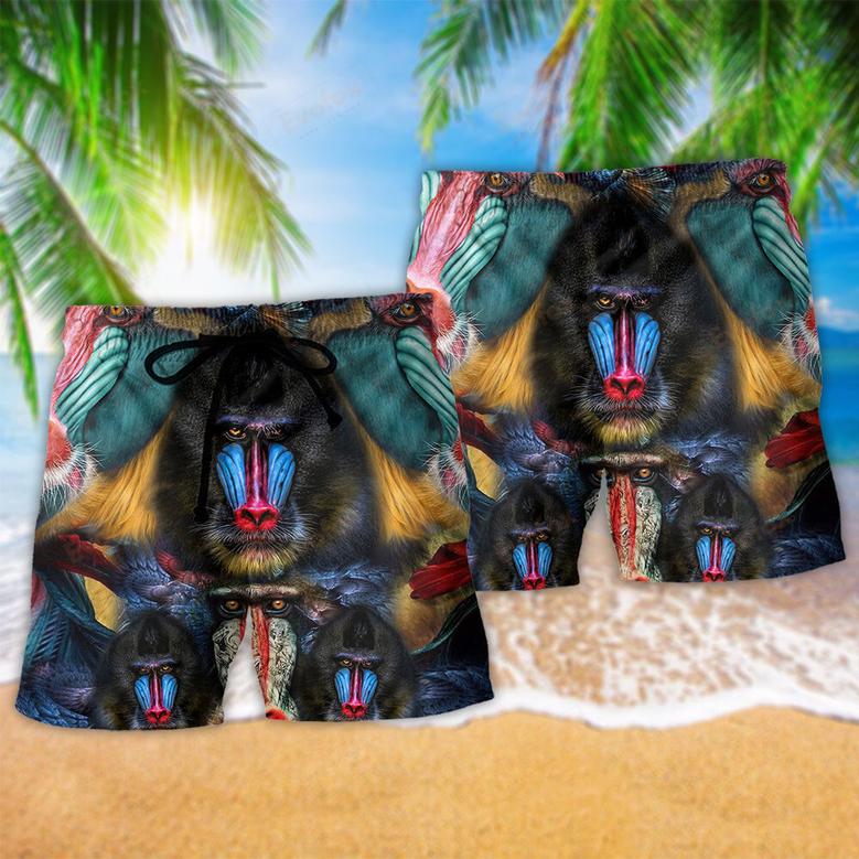 Monkey Mandrill Animal Love Their Forest Beach Short