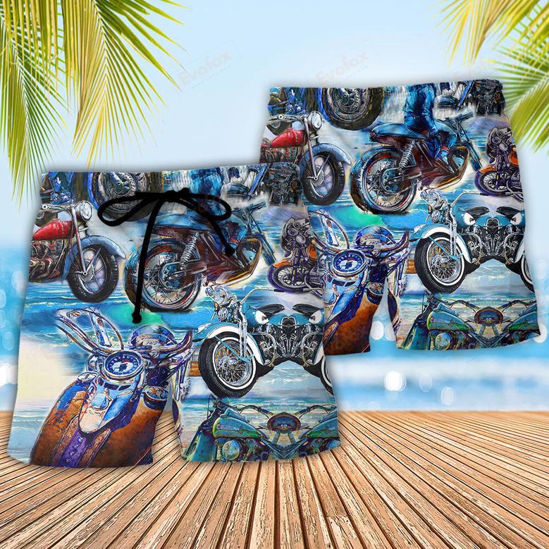 Motorcycle Let's Take A Ride To The Beach Blue Style Beach Short