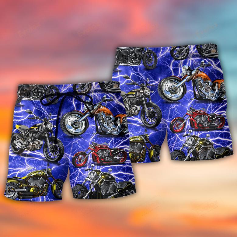 Motorcycle Lover Lightning Blue Cool Style Beach Short