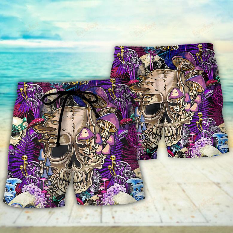 Mushroom Crazy Bright Magic Psychedelic Skull Beach Short