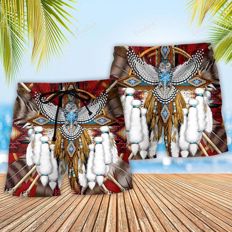 Native Dreamcatcher Sunset Owl Feather Beach Short