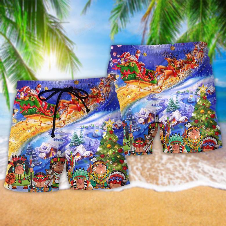 Native Funny Christmas Night Beach Short