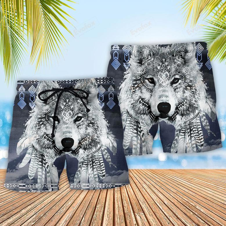 Native Style Love Peace Wolf Beach Short