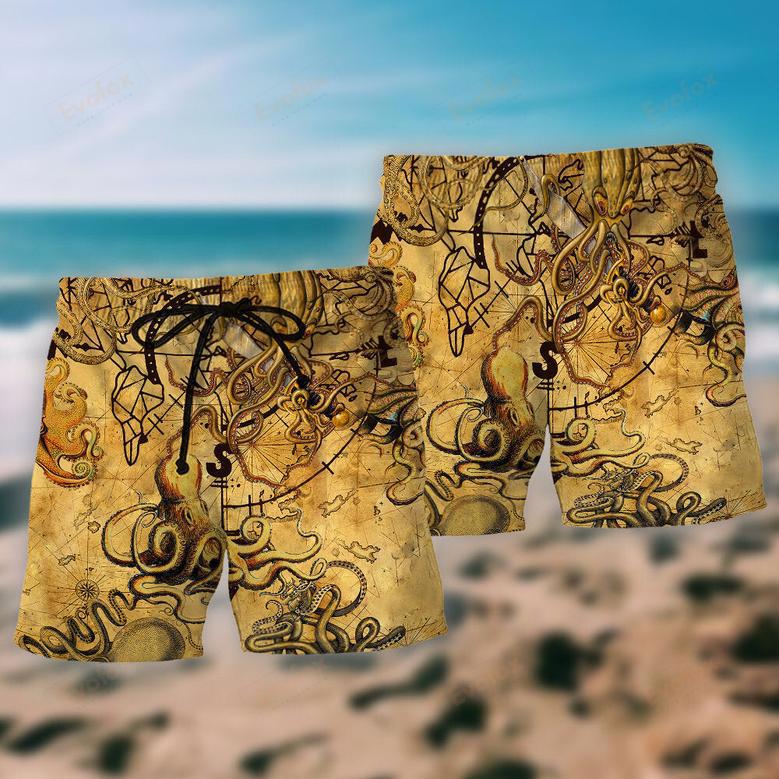 Octopus Hunting Treasure Vintage Cool Beach Short