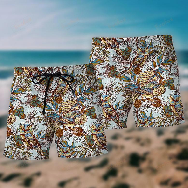 Owl Vintage Leaf Style Beach Short