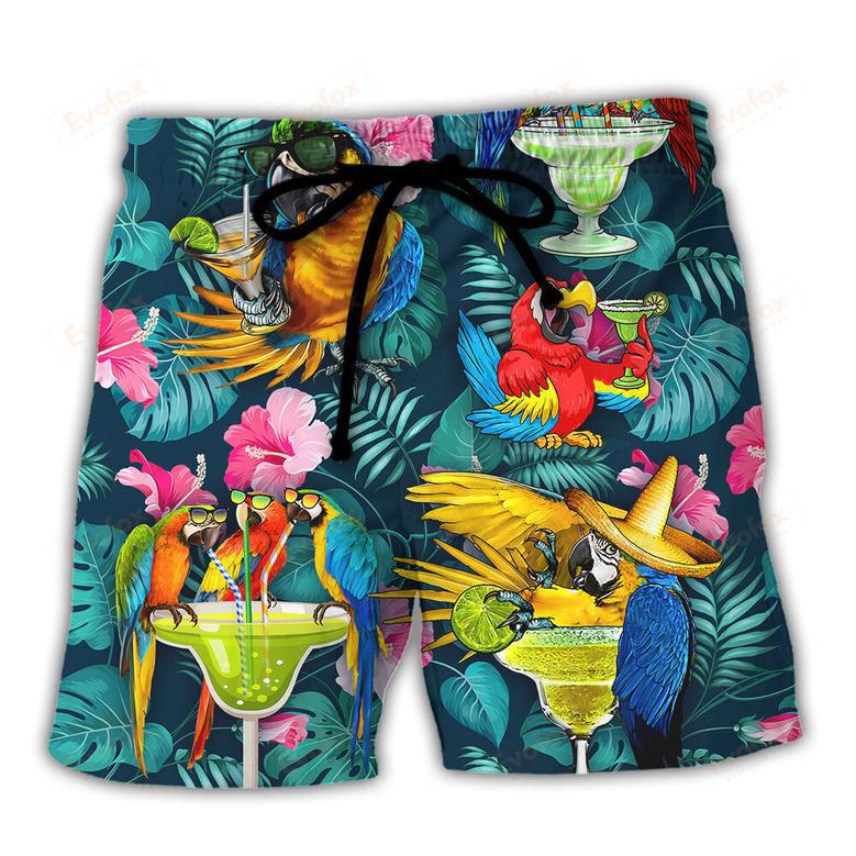 Parrot Funny Drinking Cocktails The Beach Is My Happy Place Tropical Style Beach Short