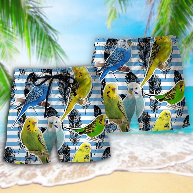 Parrot Parakeet Blue And White Stripe Beach Short