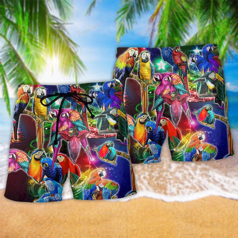 Parrot Tropical Neon Light Merry Christmas Beach Short