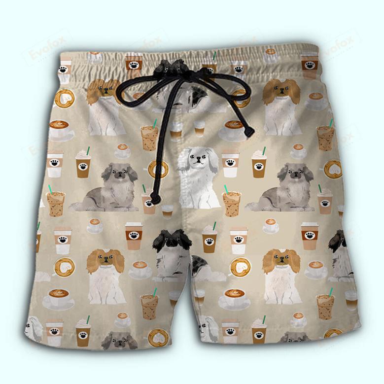 Pekingese Dog And Coffee Beach Short