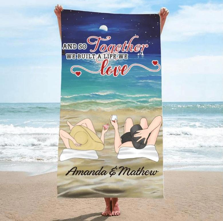 Personalized Couple Beach Towels Building Life Together Summer Vibes