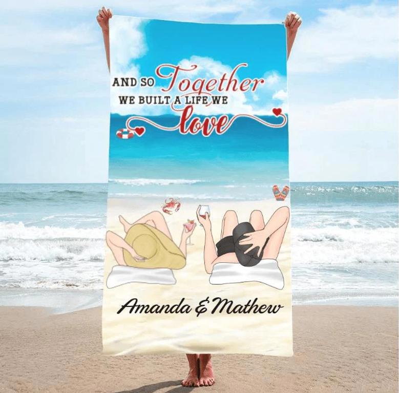 Personalized Couple Beach Towels Building Life Together Summer Vibes