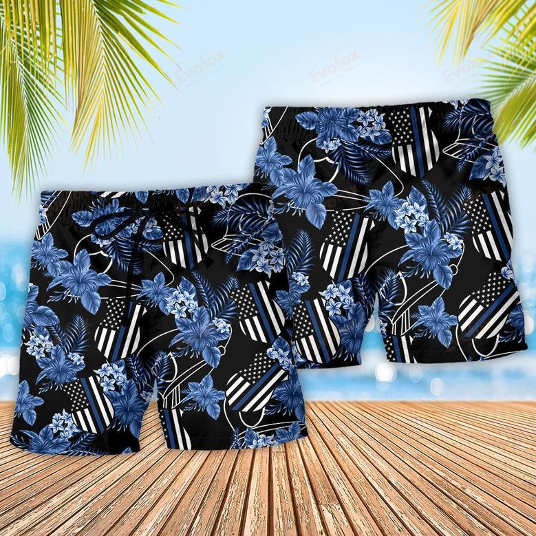 Police Blue Tropical Floral Beach Short