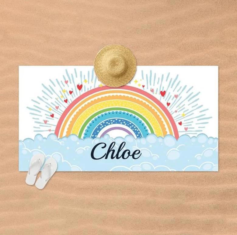 Rainbow Color Personalized Beach Towels Adults Kids Perfect Summer