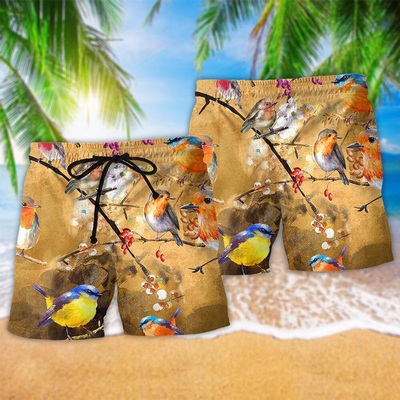 Robin Bird Floral Style Beach Short