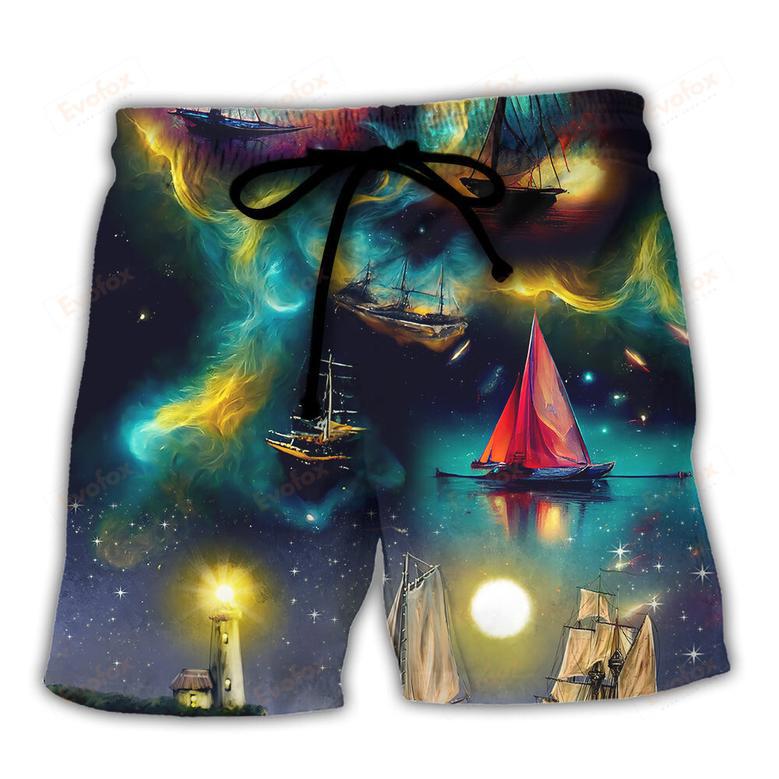 Sailing Travel In Space On An Old Sailing Ship Beach Short