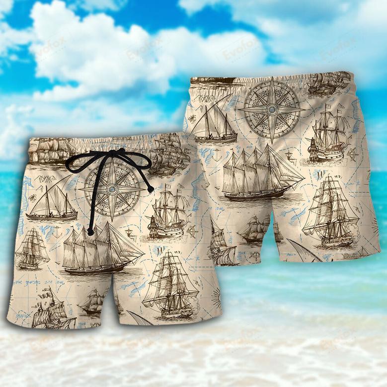 Sailing Vintage Pirate Map Beach Short