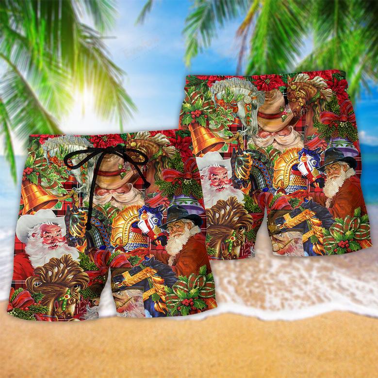 Santa Cowboy Merry Christmas Red Style Beach Short