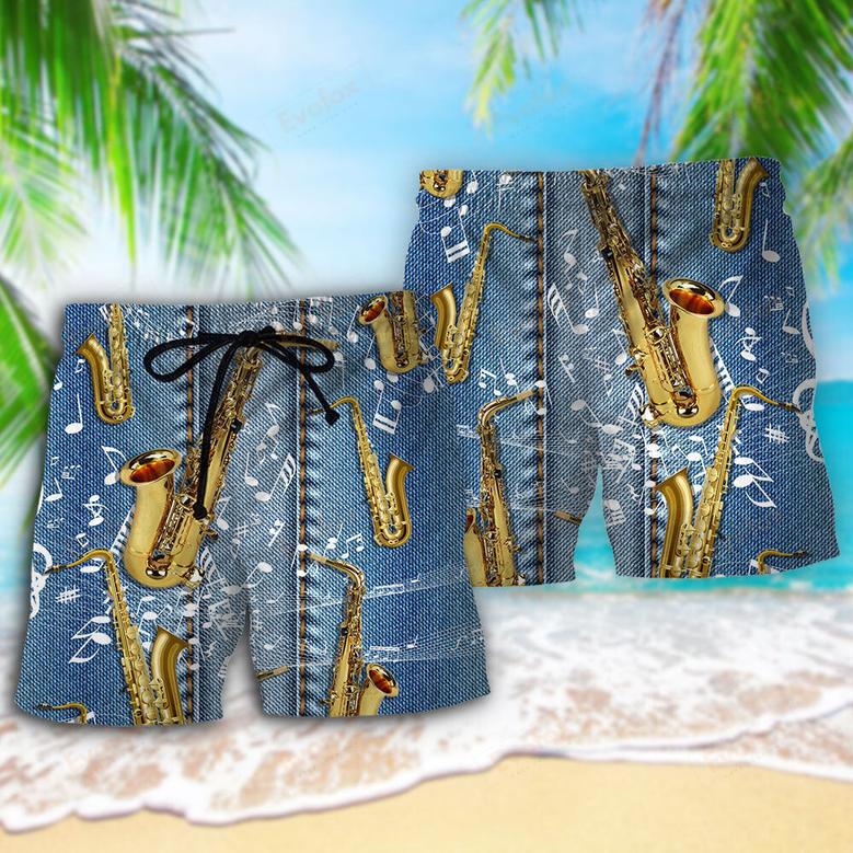 Saxophone Jeans Art Music Note Beach Short