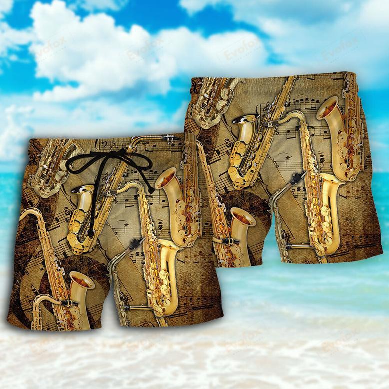 Saxophone Retro Music Notes Beach Short