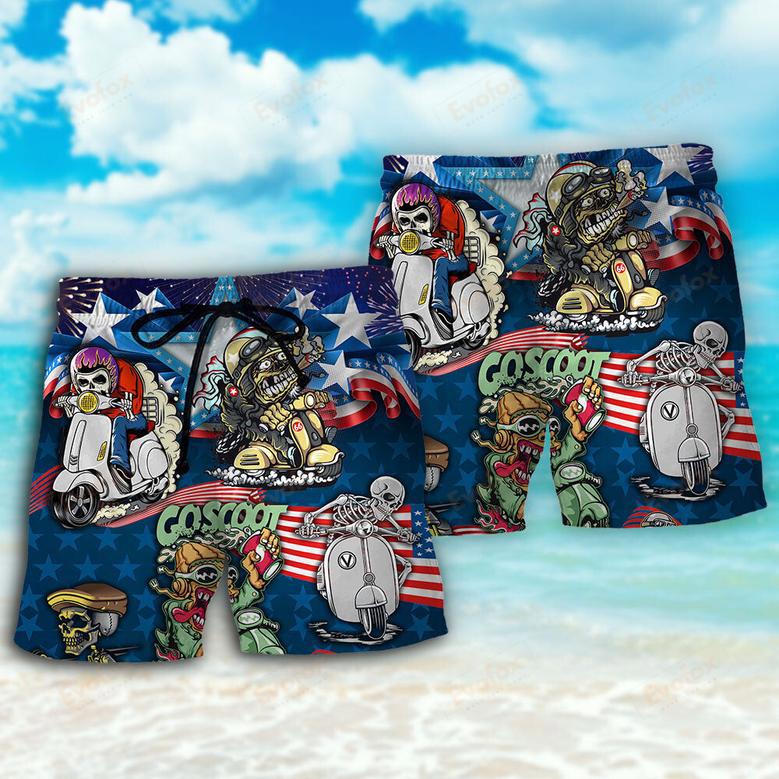 Scooter And Skull USA Flag Beach Short