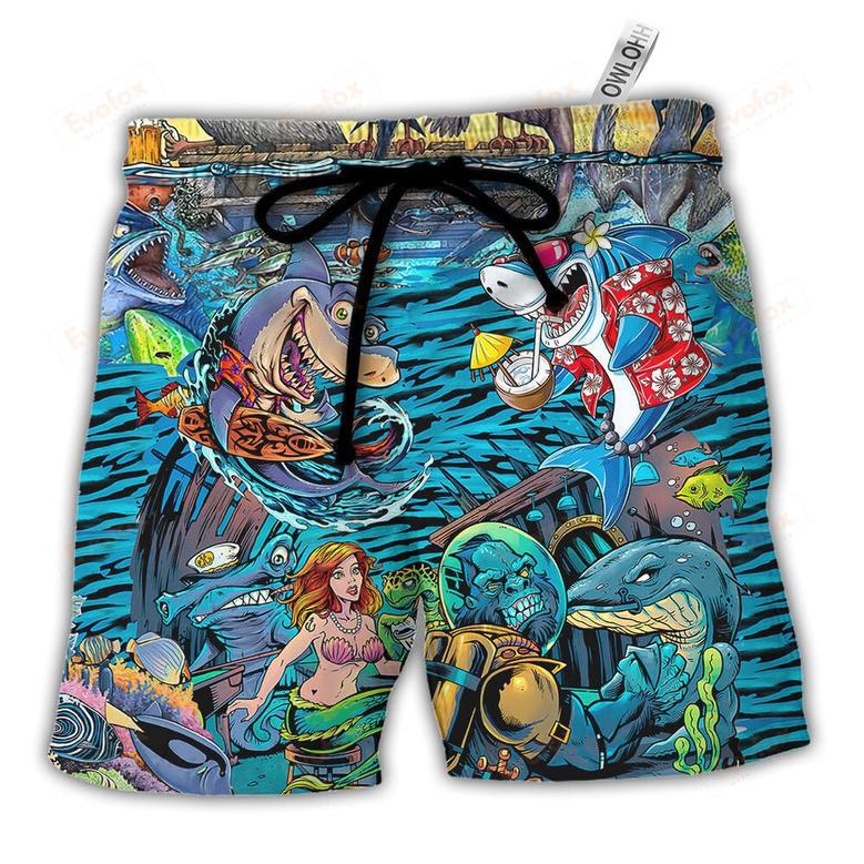 Shark Bar With Animal Underwater Beach Short